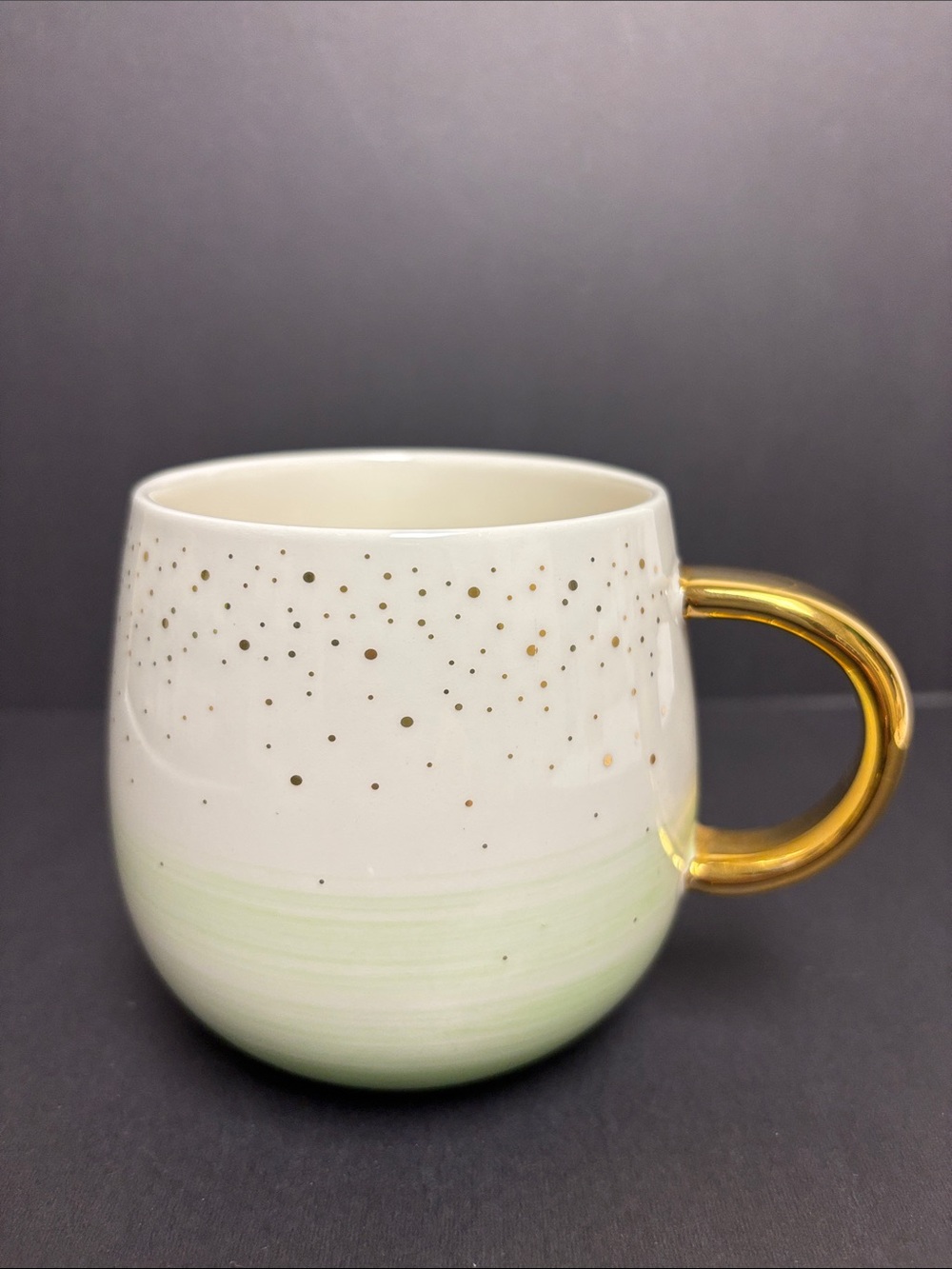 David’s Tea Mint Confetti Simplicity Mug in White and Green with Gold Accents
